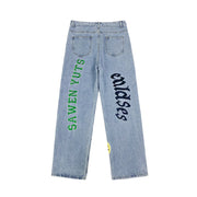 Men Jeans Embroidered Jeans Straight Oldschool Trousers