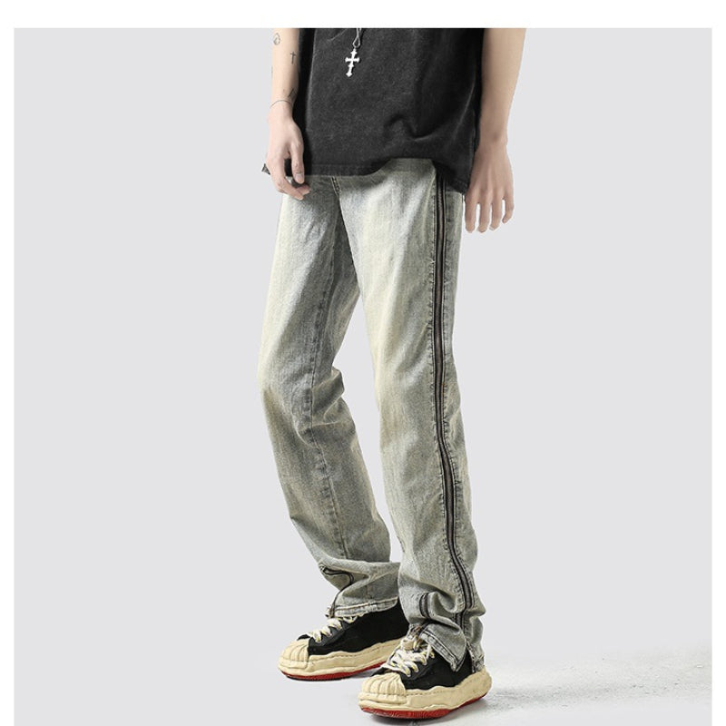 Men Jeans Washed Zipper Jeans Men's Summer