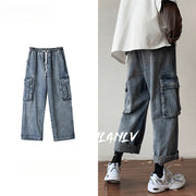 Men Jeans Cargo Jeans Men's Straight Loose Wide Leg Pants Retro Trousers