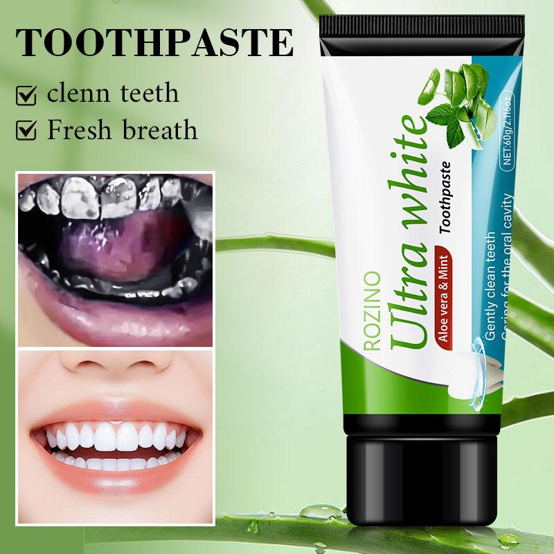 ROZINO Aloe Vera Ultra White Toothpaste - Sensitive Relief & Whitening, Fluoride-Free, Peppermint, 60g