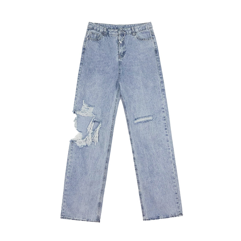 Men Jeans Ripped Jeans Washed Loose Wide Leg