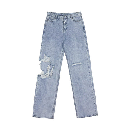 Men Jeans Ripped Jeans Washed Loose Wide Leg