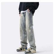 Men Jeans XINGX Printed Jeans Retro Loose Straight-Leg Wide-Leg Pants
