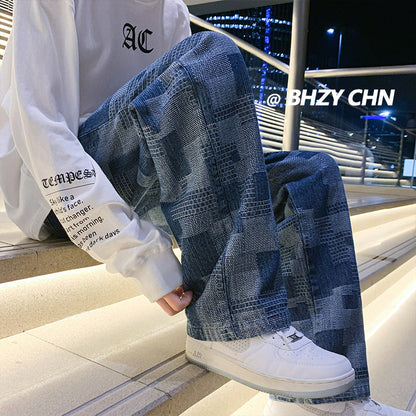 Men Jeans Spring and Autumn Loose Wide-Leg Pants Straight-Leg Pants