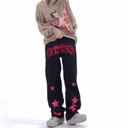 Men Jeans XINGX Paste Cloth Embroidery Jeans Retro Hip Hop Straight Loose Trousers