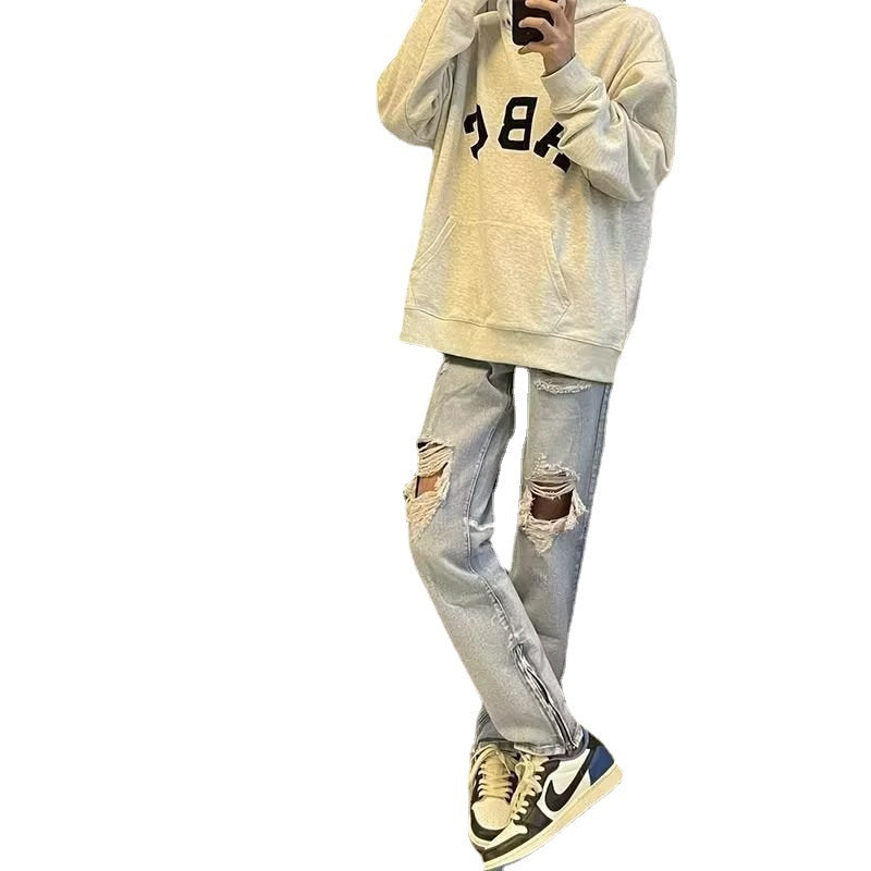 Men Jeans Split Ripped Jeans