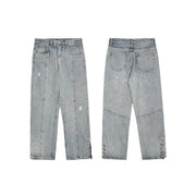 Men Jeans Embroidered Breasted Casual Trousers Loose Hip Hop Jeans