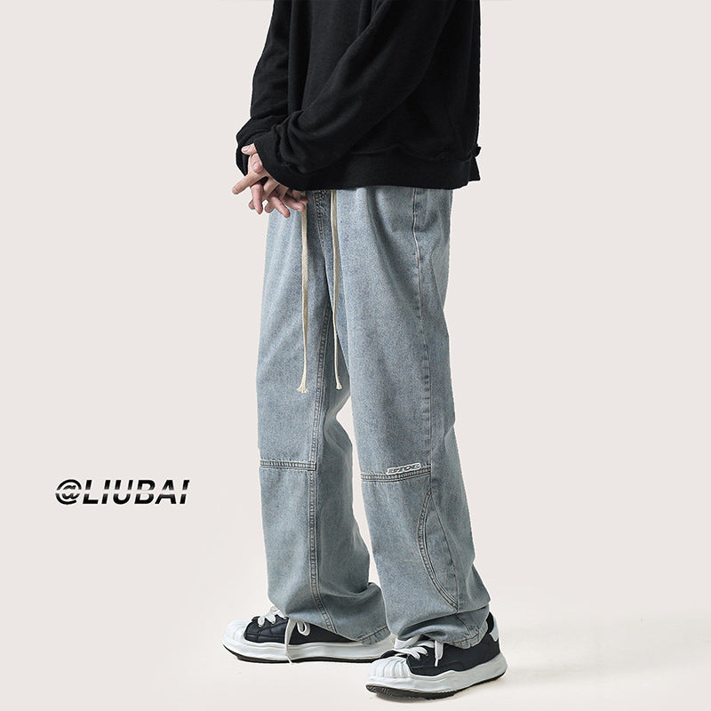 Men Jeans Spring and Autumn Straight Retro Wide-Leg Pants
