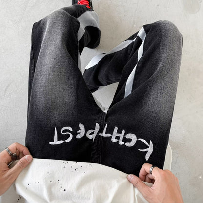 Men Jeans Water-Washing Embroidery Jeans Bootcut Trousers