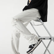 Men Jeans Black Jeans Men's Spring and Autumn Straight-Leg Pants Ripped Leisure Trousers