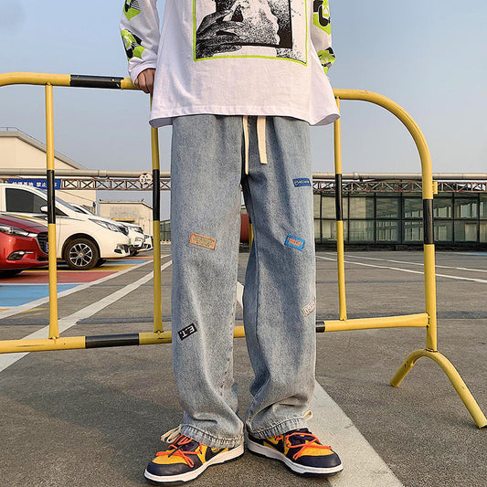 Men Jeans Summer Baggy Straight Trousers Wide Leg Pants