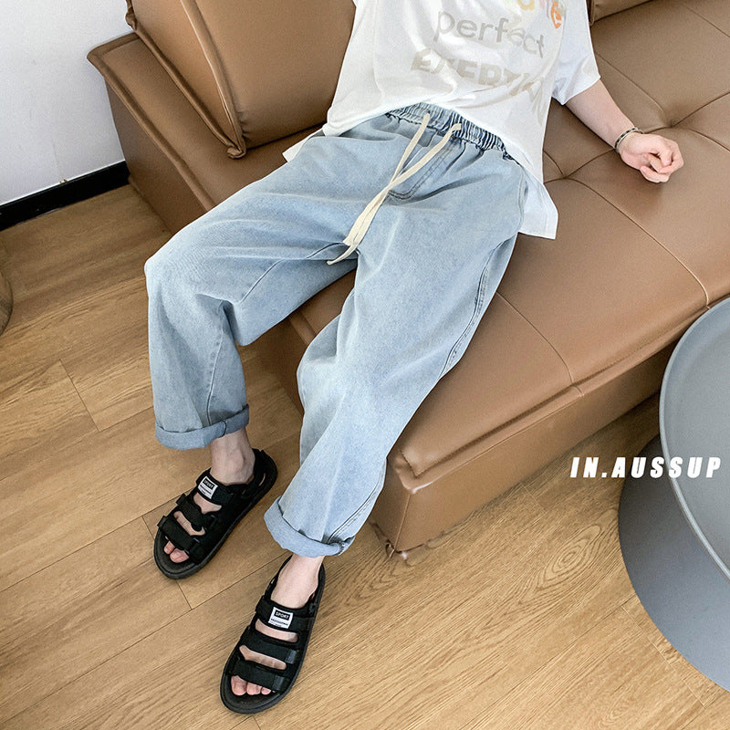 Men Jeans Straight Jeans Men's Loose Summer Pants