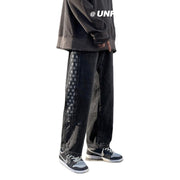Men Jeans Plaid Denim Trousers Men Spring Autumn Loose Straight Wide Leg Pants