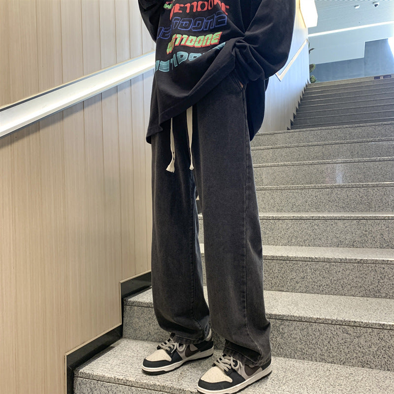 Men Jeans Black Jeans Oversize Loose Straight Drooping Wide Leg Pants
