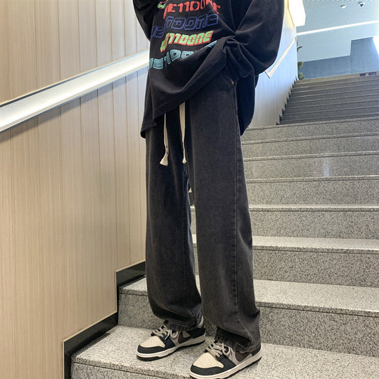 Men Jeans Black Jeans Oversize Loose Straight Drooping Wide Leg Pants