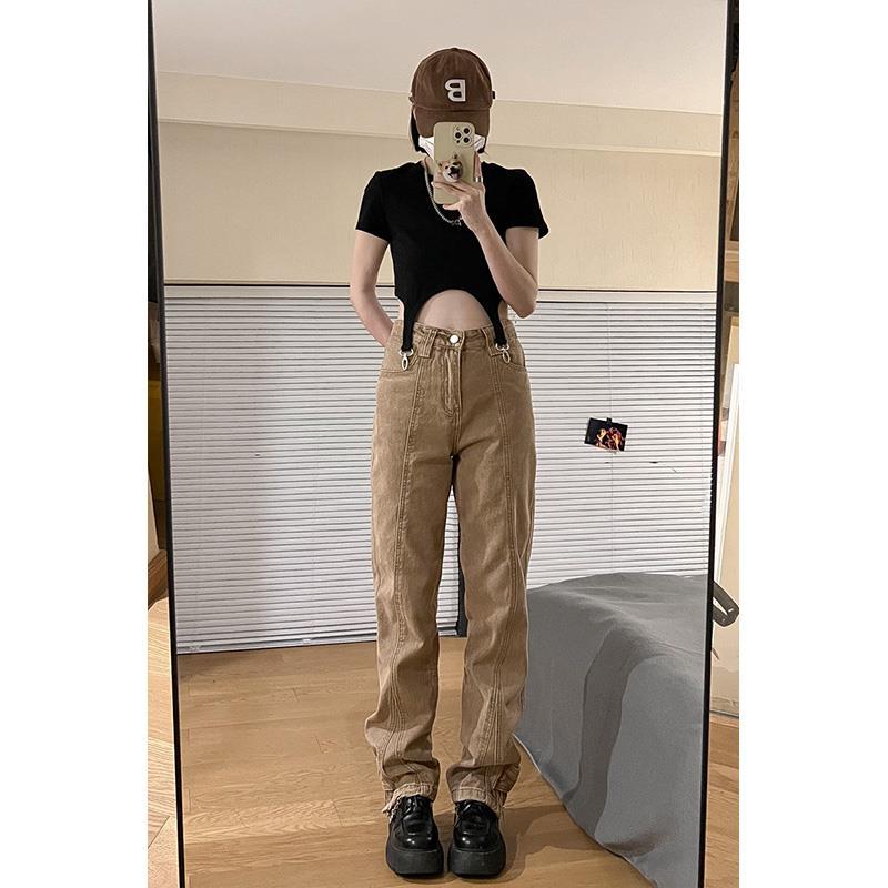Men Jeans Washed Jeans Men's Autumn Straight Breasted Casual Trousers
