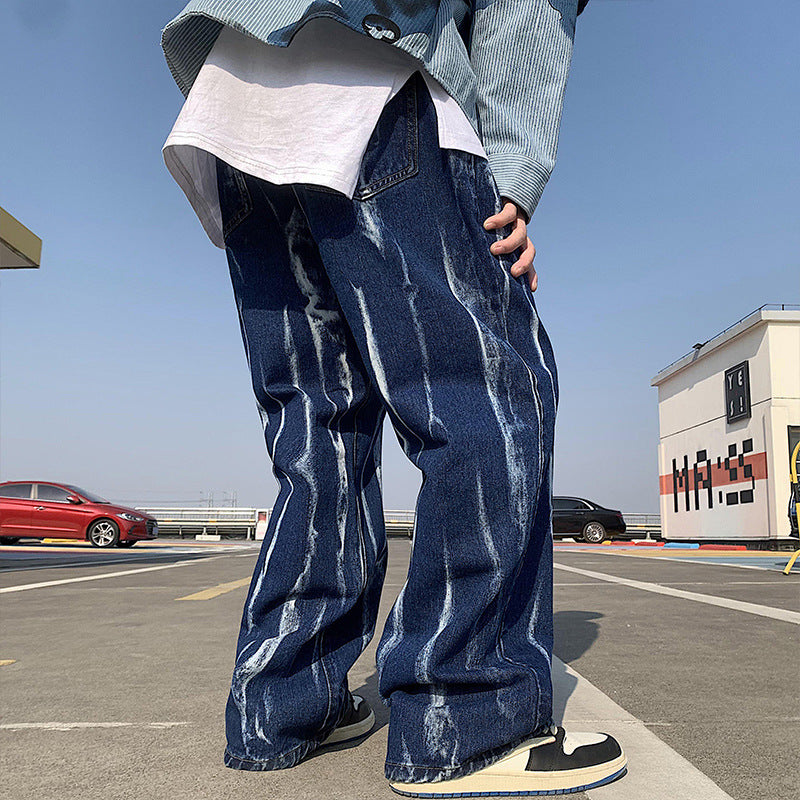 Men Jeans Tie-Dyed Jeans Men Spring Baggy Straight Trousers