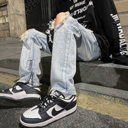 Men Jeans Ripped Jeans Men's Summer Straight Casual Wide-Leg Trousers
