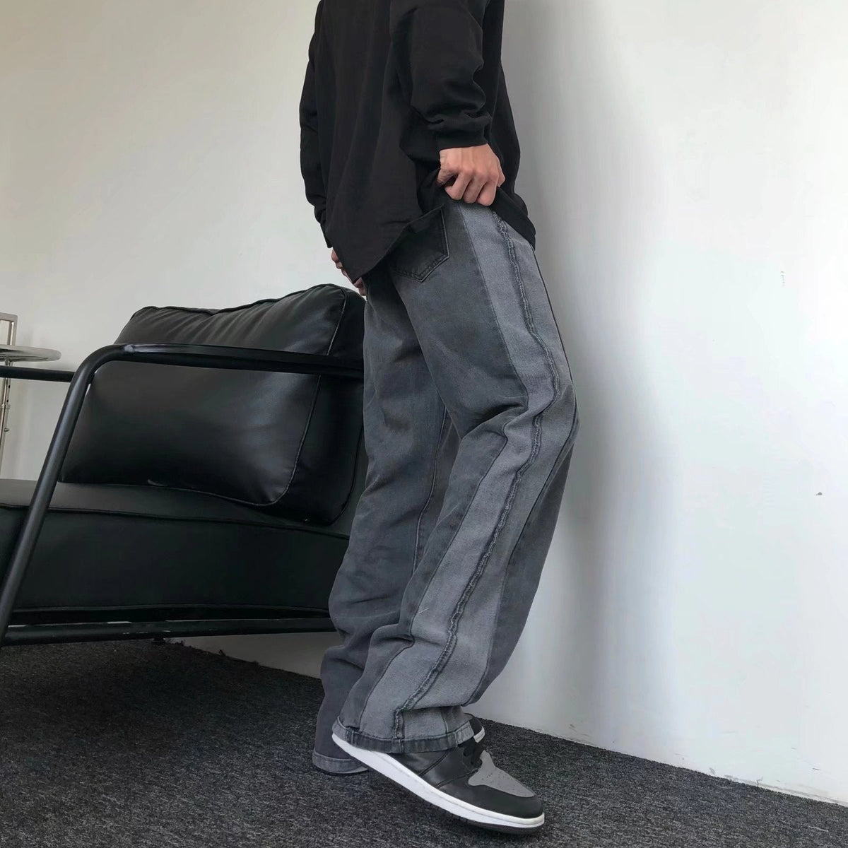 Men Jeans Loose Straight Jeans Fall Casual Wide-Leg Trousers