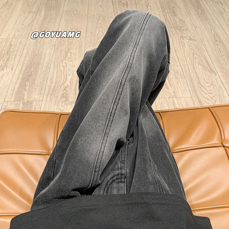 Men Jeans Autumn and Winter Washed Old Loose Straight Cargo Pants