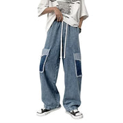 Men Jeans Patch Ripped Jeans Summer Retro Straight Loose Pants