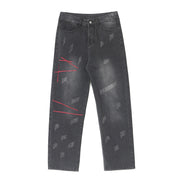 Men Jeans Washed Jeans Men's Winter Retro Straight-Leg Pants