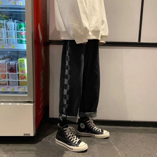 Men Jeans Men's Straight Jeans Fall Loose Retro Wide Leg Pants