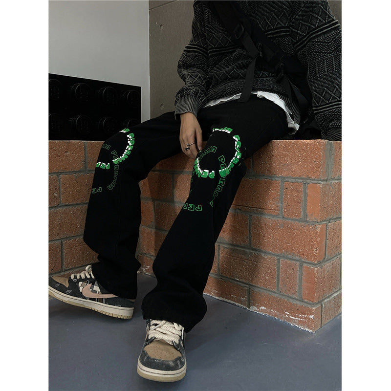 Men Jeans Spring and Autumn Straight Loose-Fitting Wide-Leg Trousers