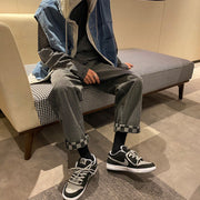Men Jeans Summer Jeans Loose Wide Leg Pants Straight Plaid Pants