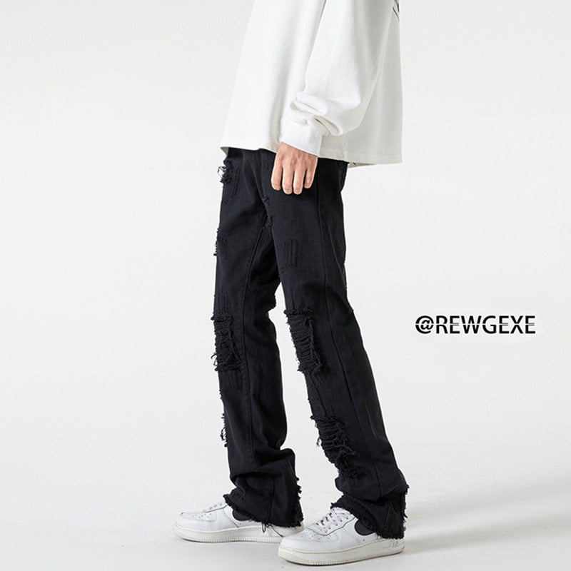 Men Jeans Ripped Straight Jeans Fall/Winter plus Size Slim Fit Trousers