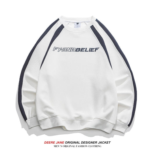 Men Pullover Hoodie Sweater Men's Spring Color-Block Crew Neck Versatile Casual