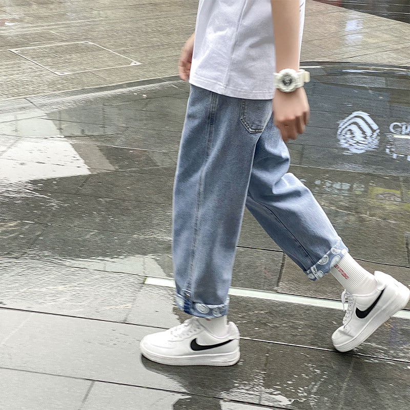 Men Jeans Straight-Leg Pants Autumn Denim Loose