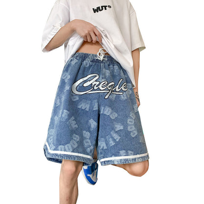 Men Jeans Shorts Men's Summer Loose Straight Shorts