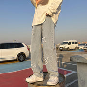 Men Jeans Spring Straight-Leg Pants Hip Hop Wide Leg Trousers