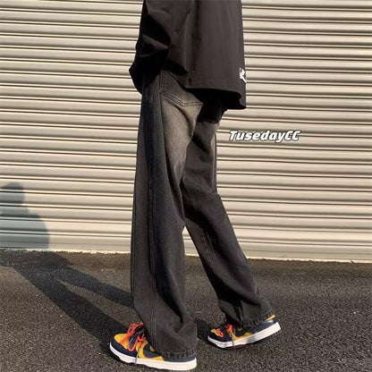 Men Jeans Retro Washed Spring Straight-Leg Pants