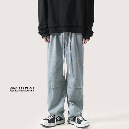 Men Jeans Spring and Autumn Straight Retro Wide-Leg Pants
