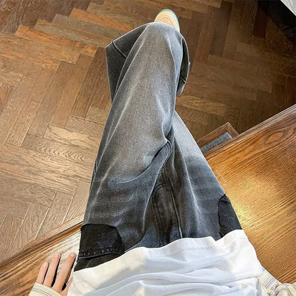Men Jeans Washed-out Vintage Jeans Autumn Loose Casual Wide-Leg Straight Pants