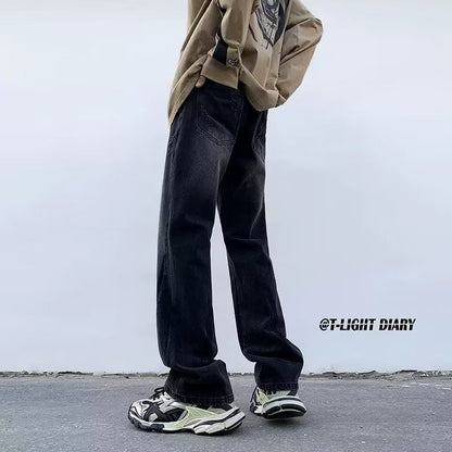 Men Jeans Ripped Jeans Summer Washed Distressed Wide-Leg Straight Pants