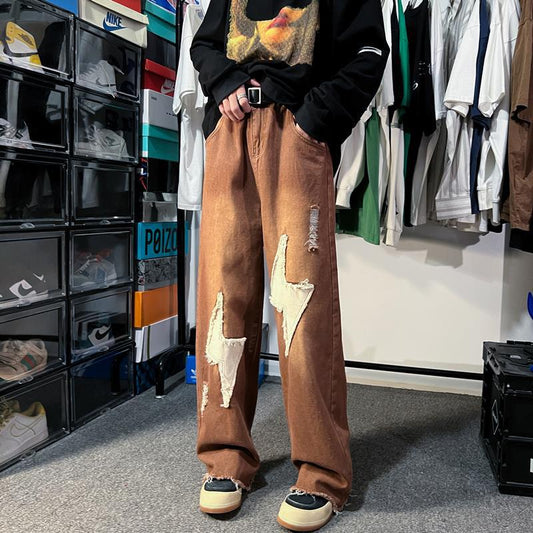 Men Jeans Vintage Jeans Straight-Leg Pants Autumn Wide Leg Trousers