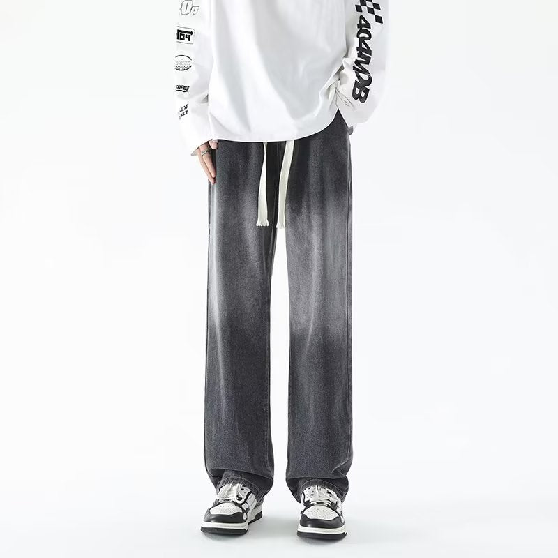 Men Jeans Gradient Jeans Men Retro Washed Loose Wide-Leg Straight Trousers