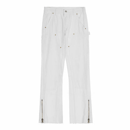 Men Jeans Casual Pants Zipper Cargo Pants Straight Bootleg Pants