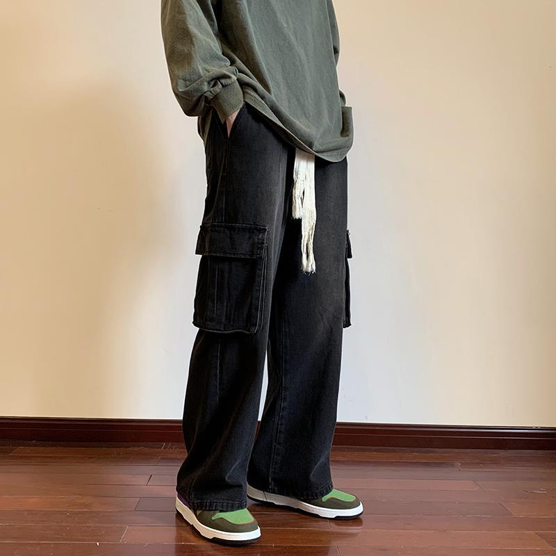 Men Jeans Fall Wide-Leg Casual Pants Baggy Straight Trousers