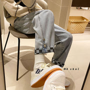 Men Jeans Summer Jeans Loose Wide Leg Pants Straight Plaid Pants