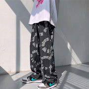 Men Jeans Hiphop Casual Loose Denim Trousers Straight-Leg Pants