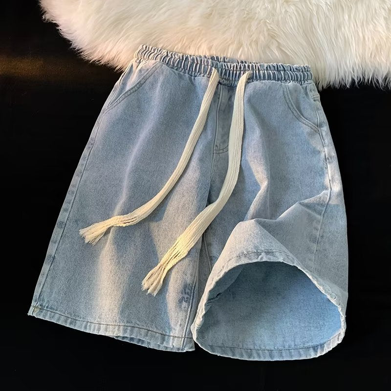 Men Jeans Light Blue Denim Shorts Summer Vintage Shorts