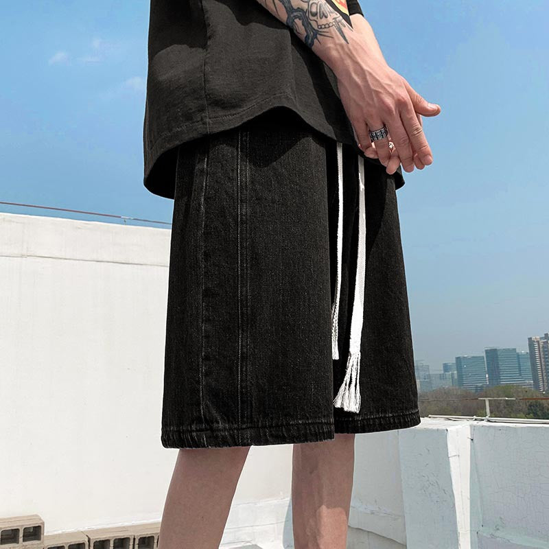 Men Jeans Retro Denim Shorts Men's Summer Loose Straight Sports Pants