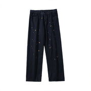 Men Jeans Splash Ink Paint Spots XINGX Embroidered Jeans Vintage Straight Loose Dad Jeans