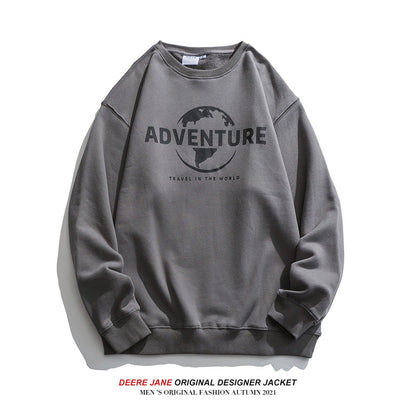 Men Pullover Hoodie Sweater Men's and Women's Spring and Autumn Loose Blue Autumn Top