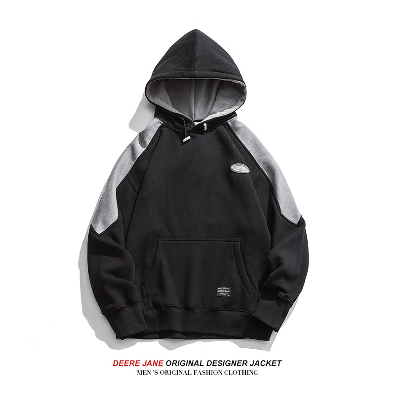 Men Pullover Hoodie Autumn and Winter Patchwork Hoodie Men's Winter Loose