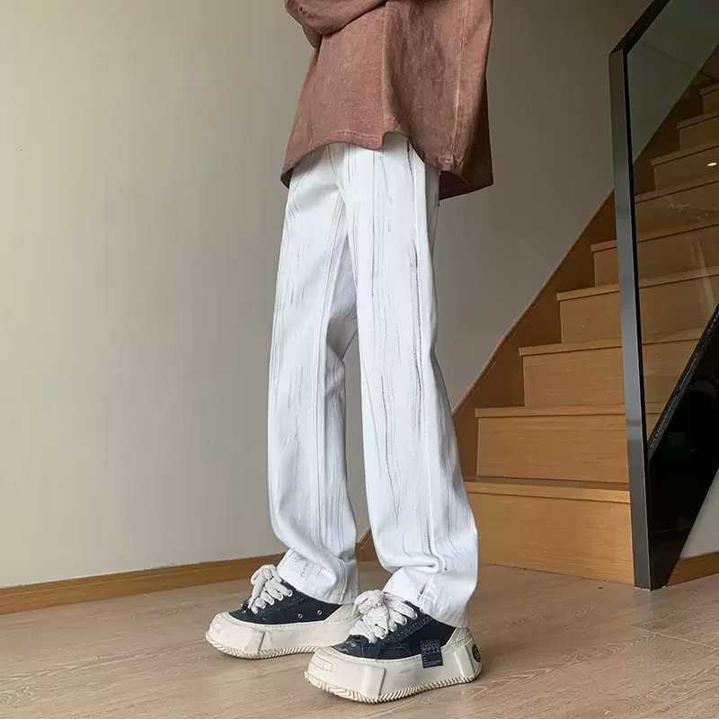Men Jeans Summer Casual Trousers Straight Loose Wide Leg Pants